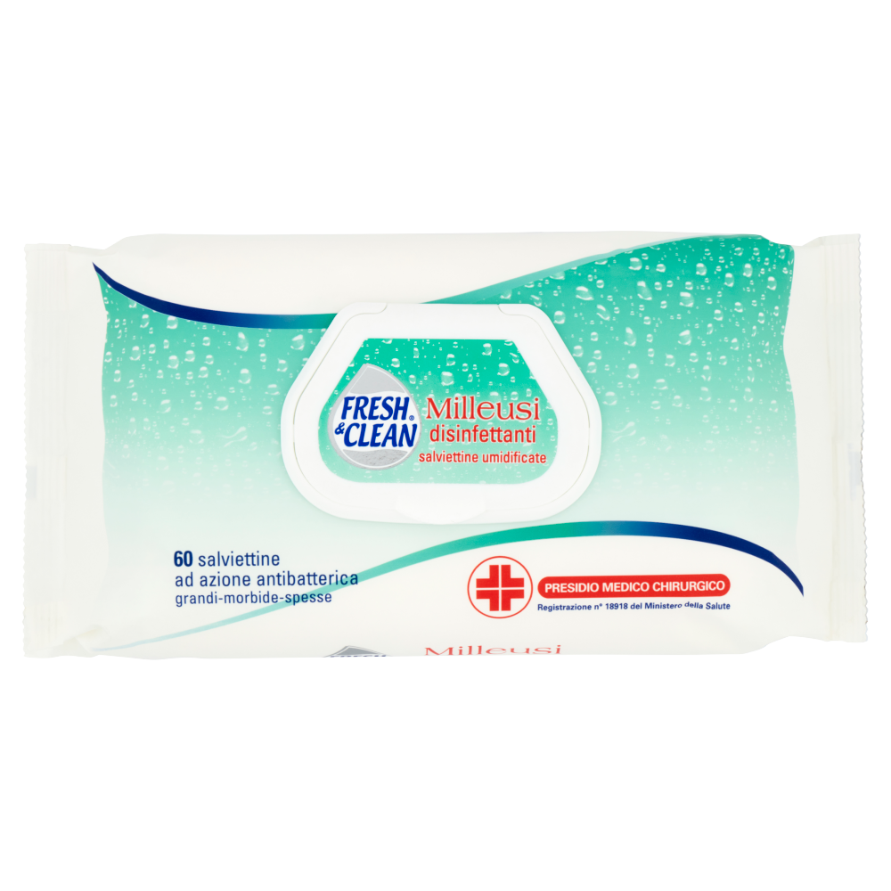 FRESH & CLEAN - Milleusi Disinfettanti - 12 Salviette Umidificate Ad Azione  Antibatterica