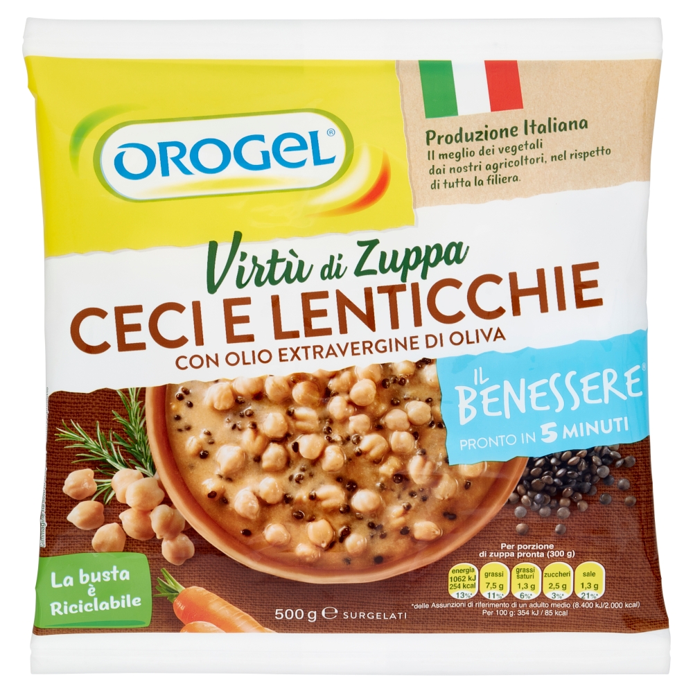 Orogel Il Benessere Virtù di Zuppa Antichi Sapori con Legumi e Cereali  Surgelati 500 g