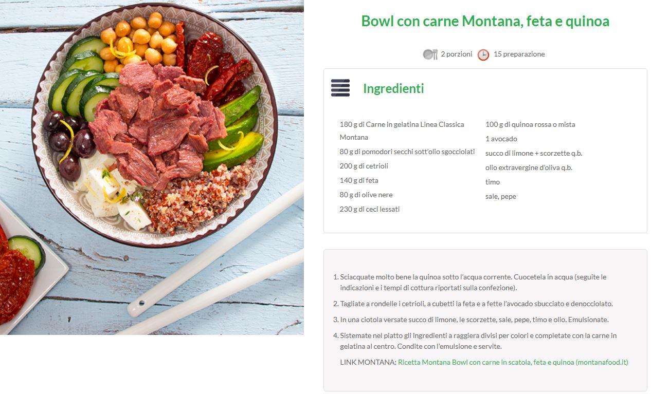 Bowl con carne Montana, feta e quinoa