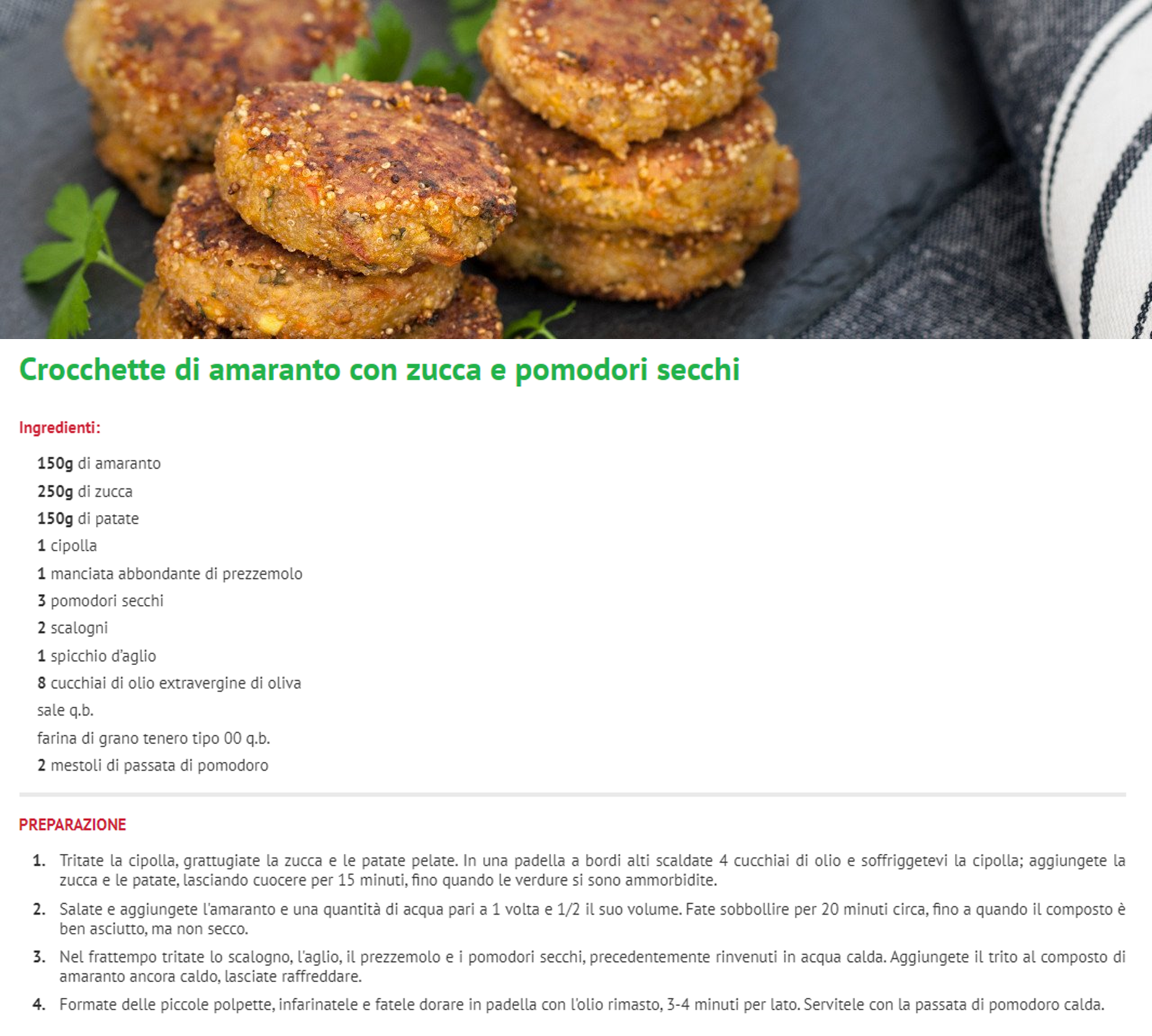 Crocchette di amaranto con zucca e pomodori secchi