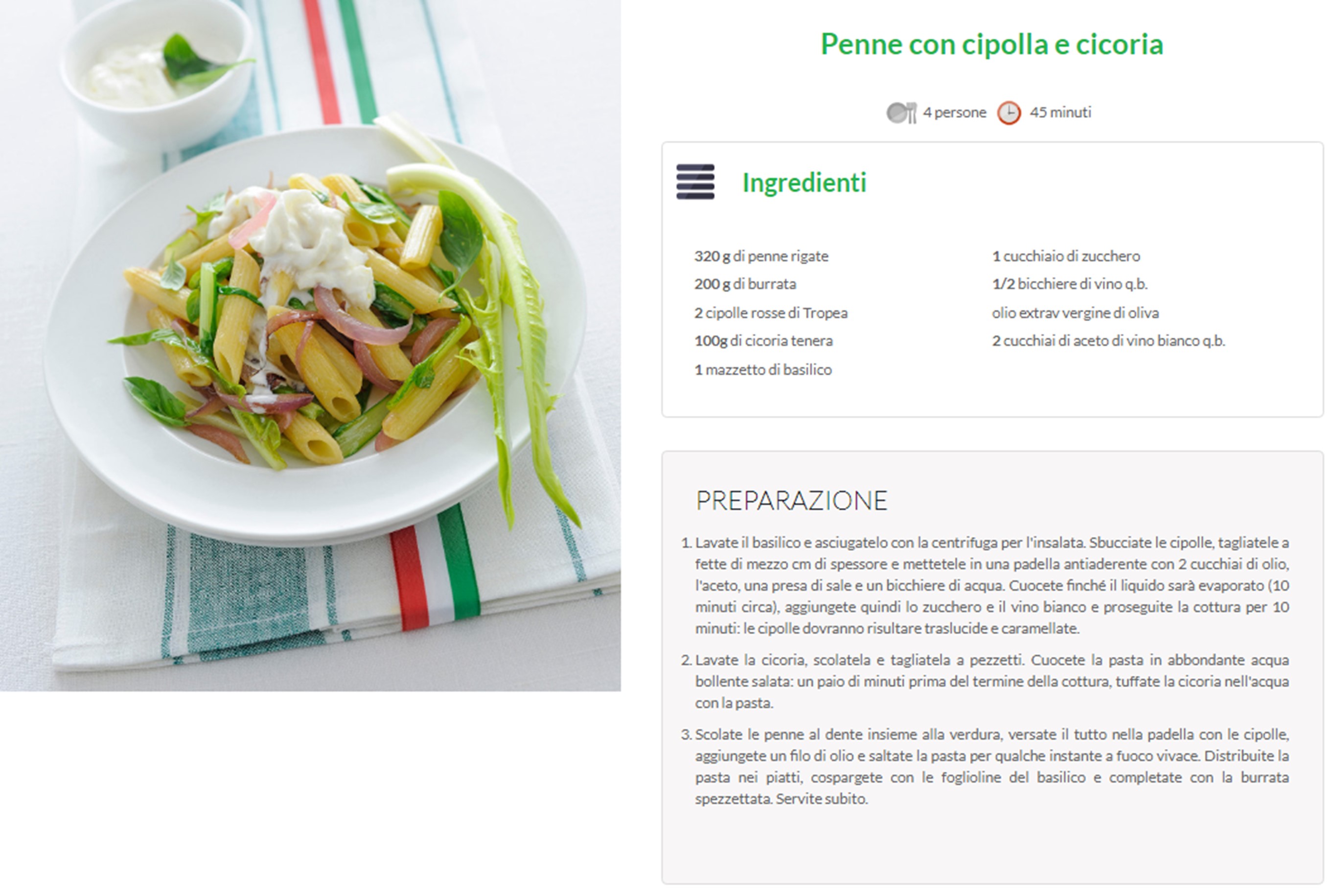 Penne con cipolla e cicoria